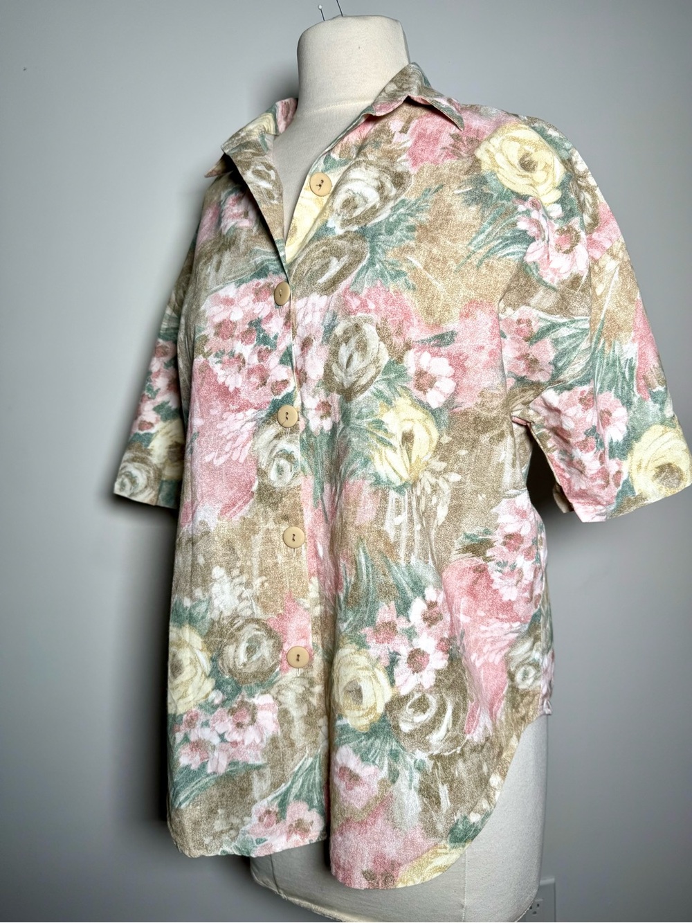 Vintage Denim Republic Floral Button-Up Blouse Soft Romantic Print Feminine
